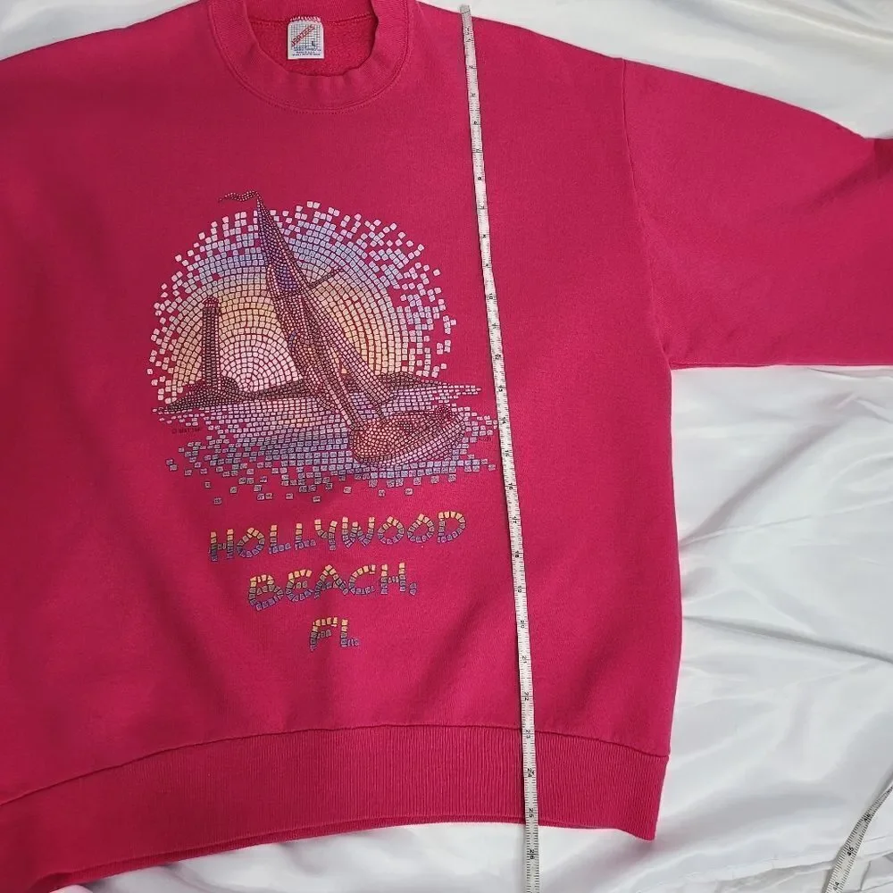 VINTAGE 90s sweatshirt Hollywood Beach‎ FL mosaic crew neck unisex L - Picture 6 of 8